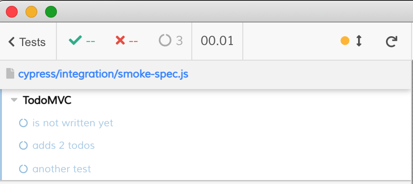 Cypress App with three pending tests